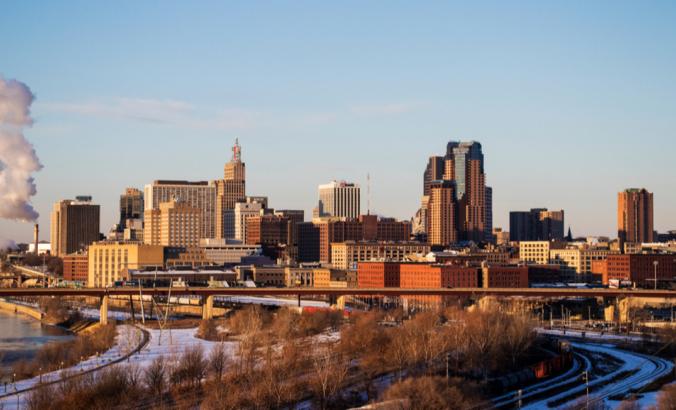 The skyline of downtown St. Paul, Minnesota's capital city, on a chilly December morning.