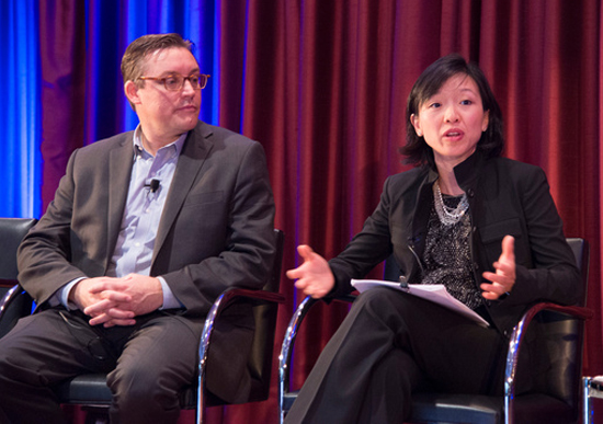 Seth Schultz, director of research at C40 Cities Climate Leadership Group, and Elizabeth Yee, vice president of platform strategy at 100 Resilient Cities